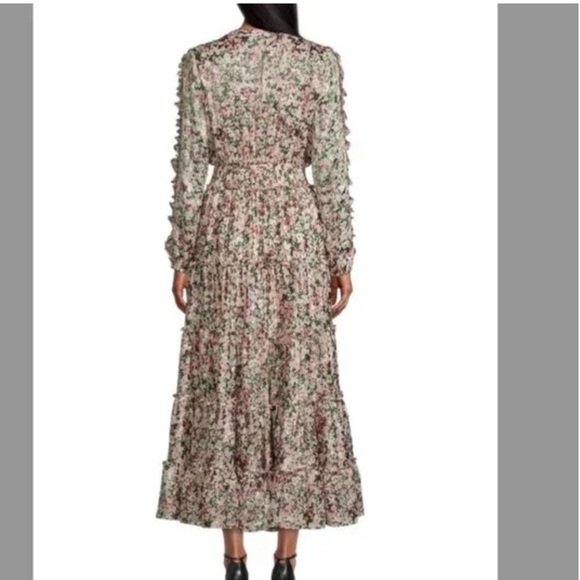 ELIE TAHARI Abstract Floral Tiered Maxi Dress Medium Pink Green Long Sleeve Glam - Picture 12 of 15